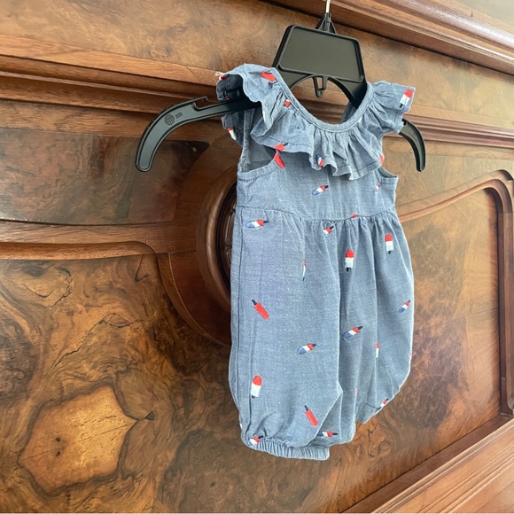 Cat & Jack Red White and Blue Popsicle Jean Bubble Romper onesie Size 0-3 Months - Picture 4 of 17